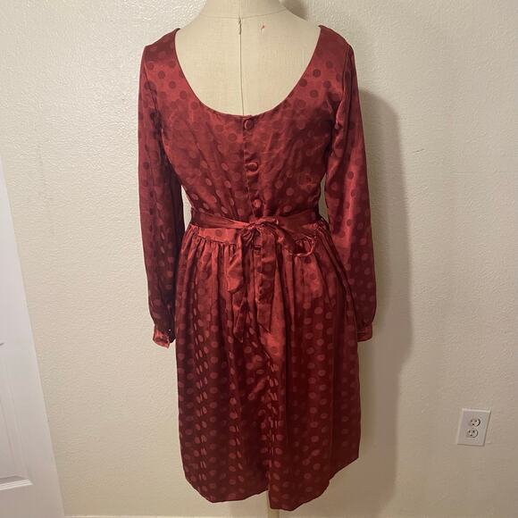 ModCloth Red Two-Tone Modest Satin Polka Dot Dress  Knee-Length Size Medium - Picture 3 of 10